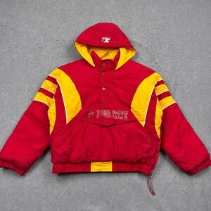 VTG Starter Jacket Iowa State Cyclones Men's Large Red 1/2 Zip Pullover Puffer